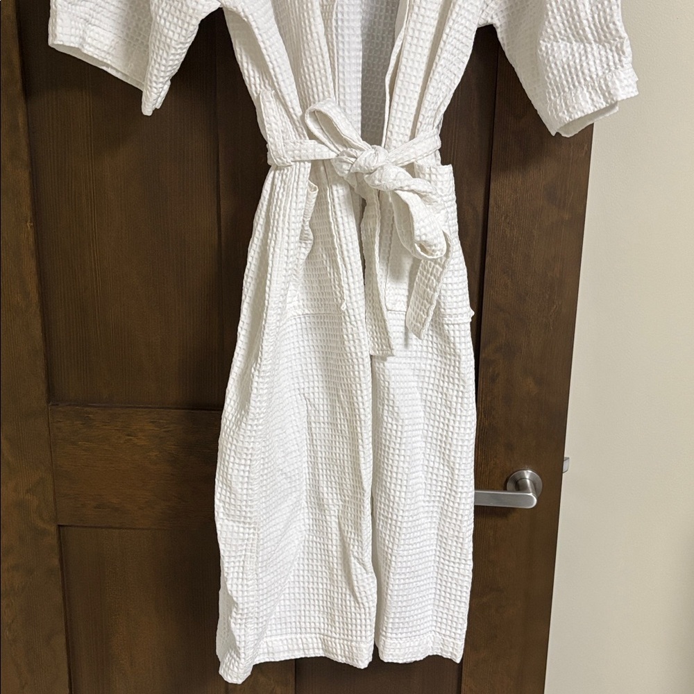 Frette 1860 Waffle 100% Cotton Unisex White Short Sleeve Bathrobe Size XL - Picture 3 of 9